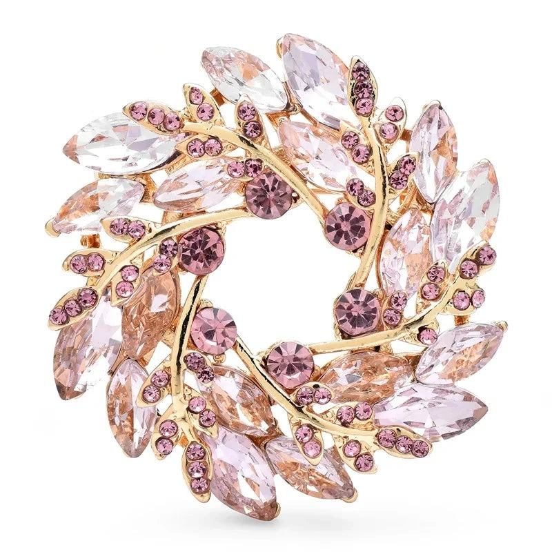 Jeweled Olive Wreath Brooch — Pink
