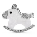Acrylic Rocking Horse with Rhinestone Trim Brooch — Silver