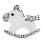 Acrylic Rocking Horse with Rhinestone Trim Brooch — Silver
