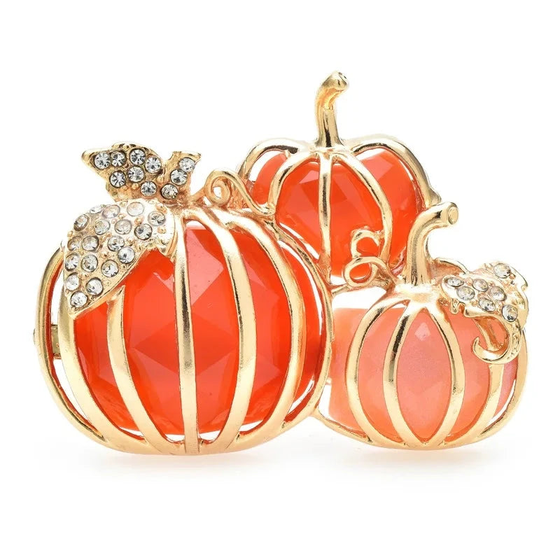 Enamel Pumpkin Trio Brooch — Orange & Coral