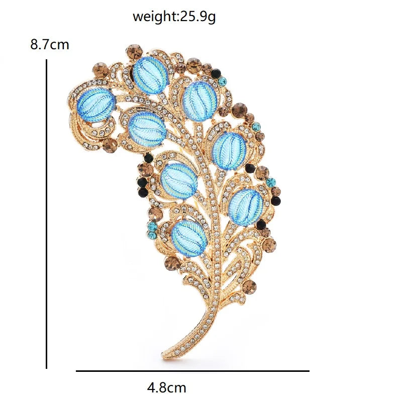 Blue Stone Ornate Feather Brooch — dimensions