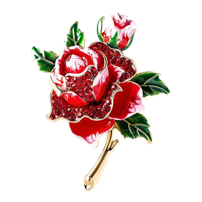 Red Enamel Rose Bouquet Brooch — Red Rose Bouquet