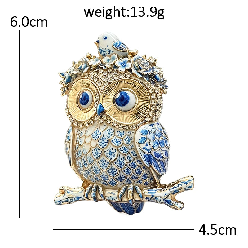 Floral Crown Owl with Little Bird Brooch