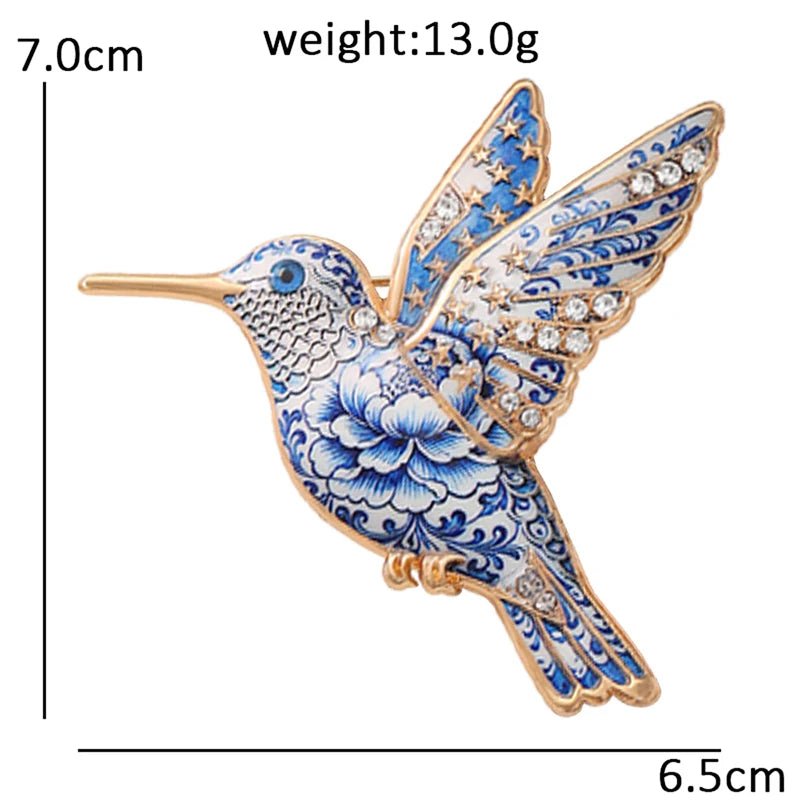 Patterned Hummingbird in Flight Brooch