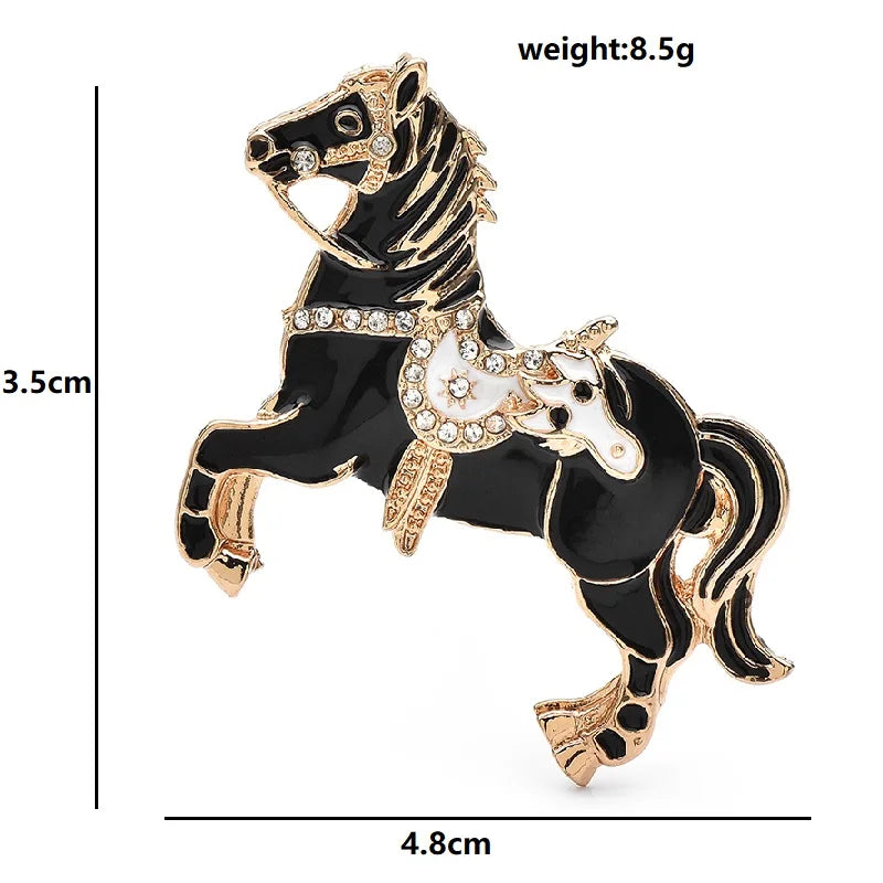 Patterned Enamel Prancing Horse Brooch dimensions and weight