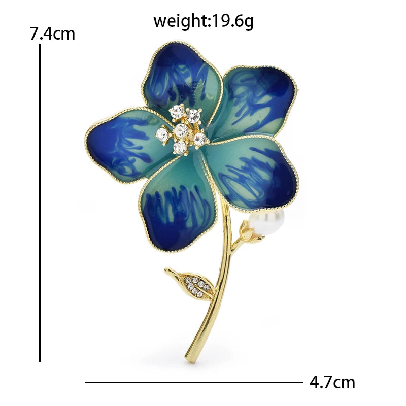 Five-Petal Enamel Flower on Golden Stem Brooch — dimensions