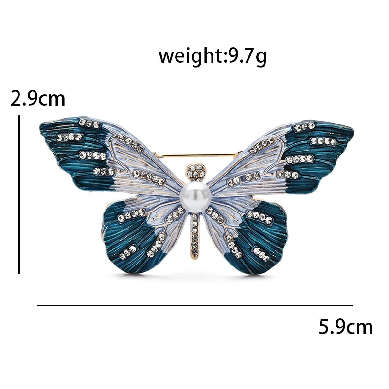 Enamel Butterfly with Sparkling Wing Stripes Brooch — dimensions