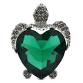 Green Heart Crystal Sea Turtle Brooch — Emerald Green