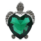 Green Heart Crystal Sea Turtle Brooch — Emerald Green