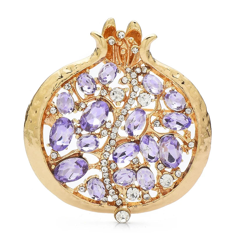 Jeweled Pomegranate with Enamel Rim Brooch — Purple