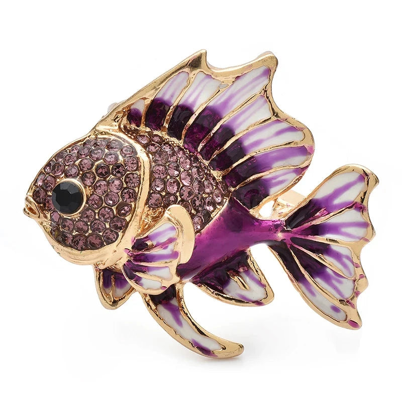 Enamel Fantail Fish with Rhinestones Brooch — Purple