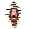 Geometric Sunburst with Faceted Center Brooch — Brown