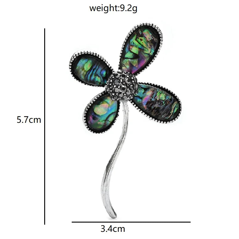 Abalone-Look Four-Petal Flower Brooch — dimensions