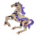 Colorful Jeweled Running Horse Brooch — Purple
