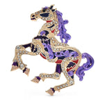 Colorful Jeweled Running Horse Brooch — Purple