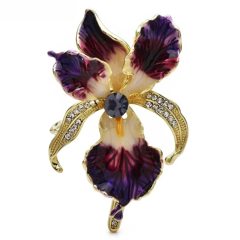 Enamel Orchid with Rhinestone Arched Petals Brooch original variant product photo