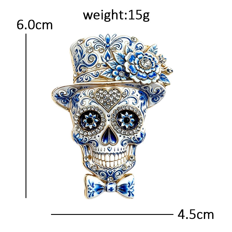 Floral Top Hat Sugar Skull Brooch