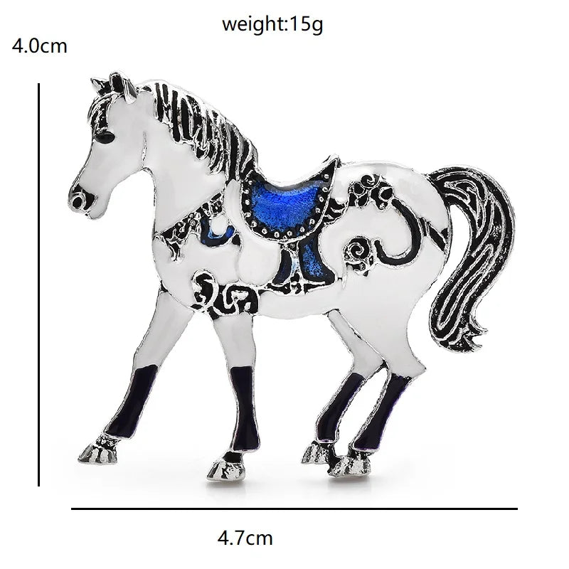 Patterned Enamel Horse with Decorative Saddle Brooch dimensions and weight