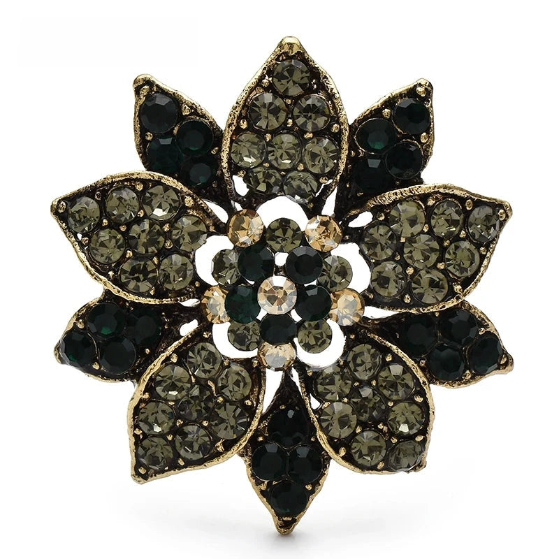 Faceted Rhinestone Sunflower Brooch — Multicolor