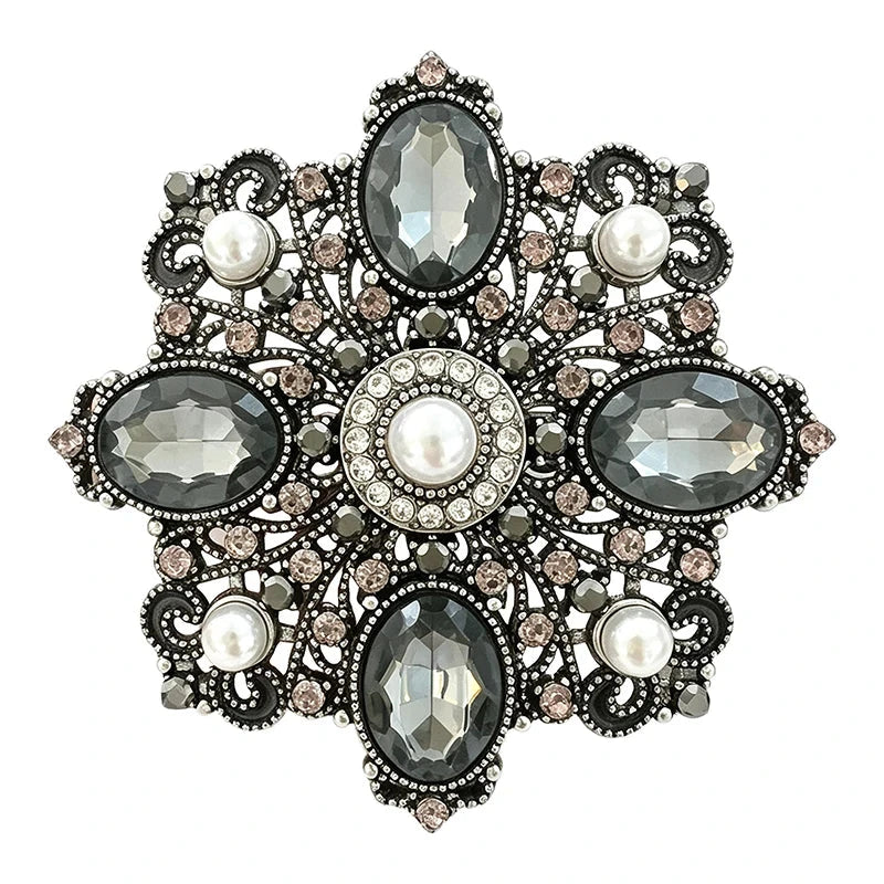 Baroque Faceted and Pearl-Look Accent Medallion Brooch original white background product photo
