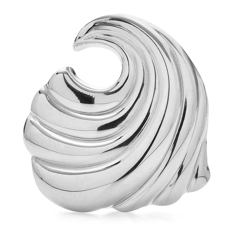 Sculptural Ocean Wave Brooch — Silver
