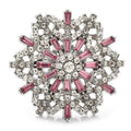 Jeweled Snowflake with Baguette Accents Brooch — Pink
