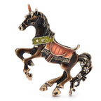 Rearing Enamel Horse with Saddle Brooch — Brown
