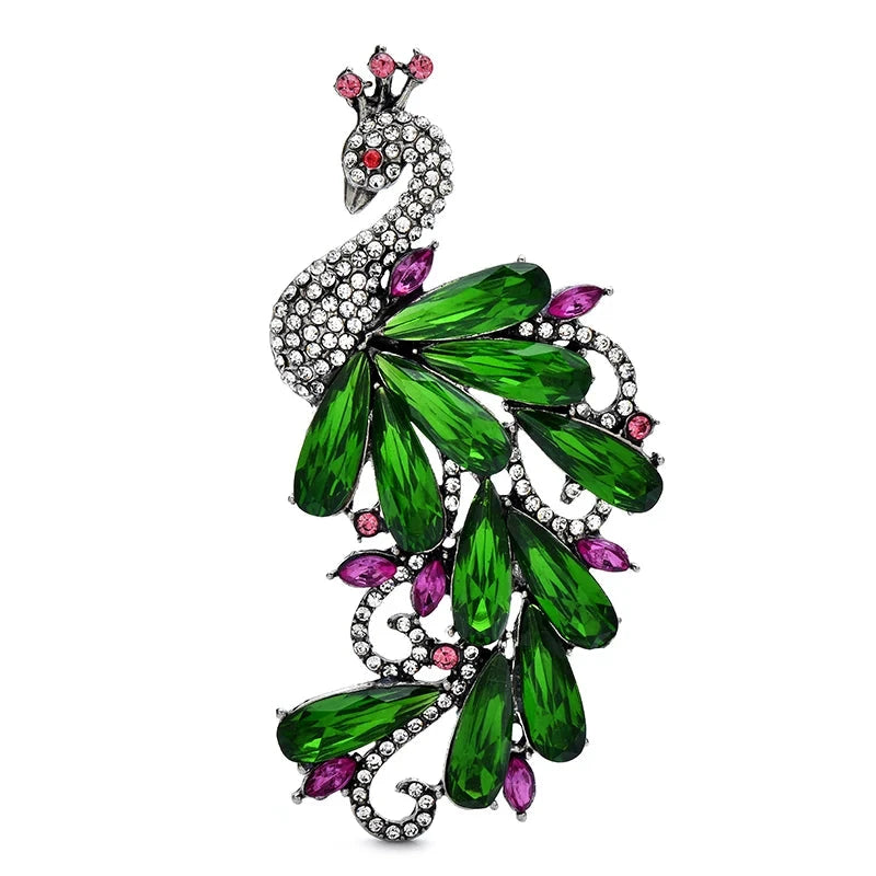 Faceted Peacock with Cascading Tail Brooch original white background product photo