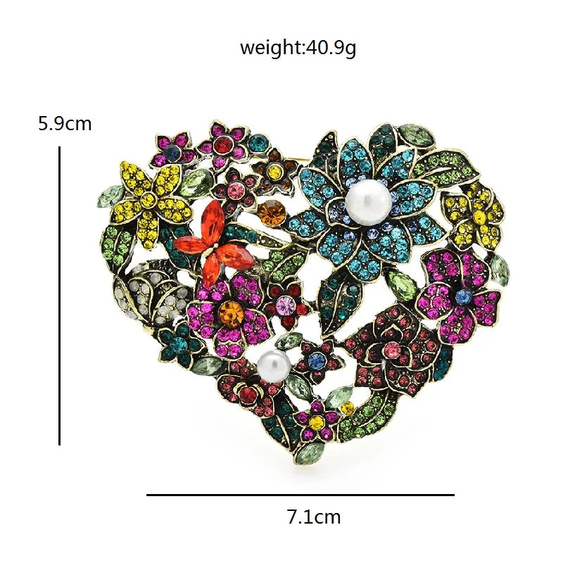Multicolor Floral Heart Wreath Brooch