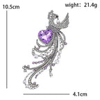 Long-Tailed Bird with Purple Heart Brooch — dimensions