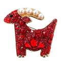 Jeweled Goat with Pearl-Look Accent Horn Brooch original white background product photo