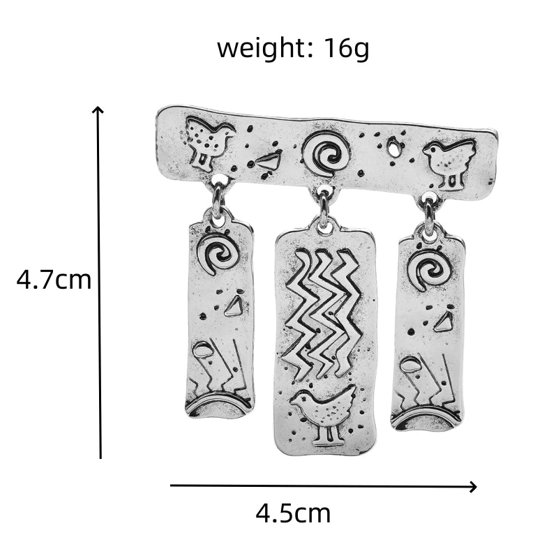 Mystic Symbols with Tassel Charms Brooch — dimensions