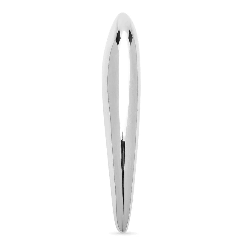 Long Polished Oval Stainless Steel Brooch — Silver