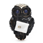 Enamel Owl with White Accent Brooch — Black