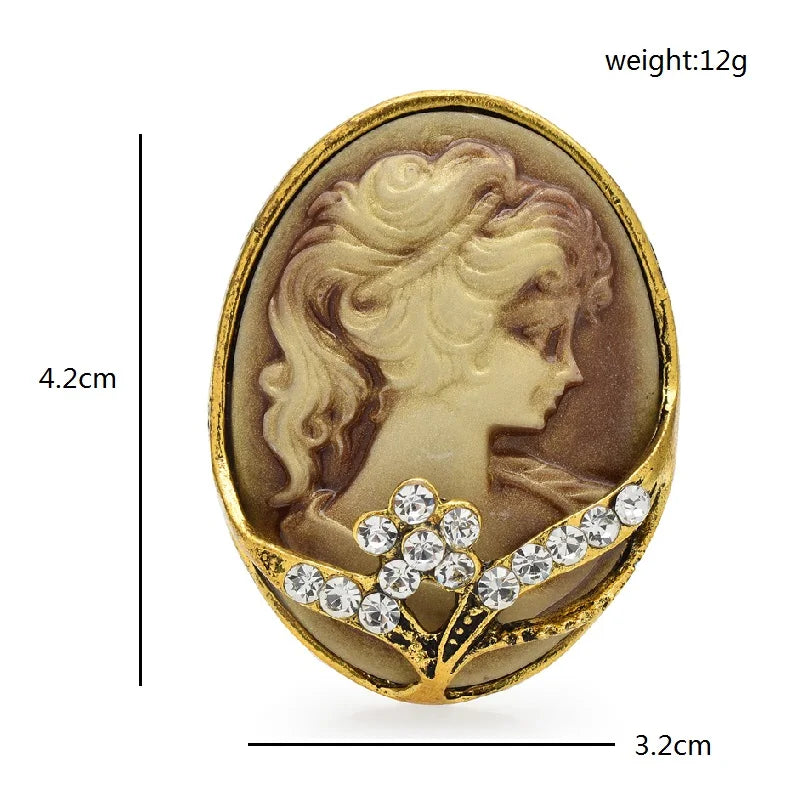 Crystal Floral Cameo Portrait Brooch