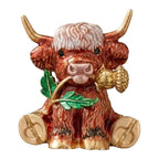Highland Cow Holding a Thistle Brooch
