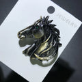 Sculptural Horse Head with Green Eye Brooch — Gold