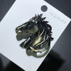 Sculptural Horse Head with Green Eye Brooch — Gold