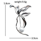 Sculptural Magnolia with Pearl-Look Accent Brooch