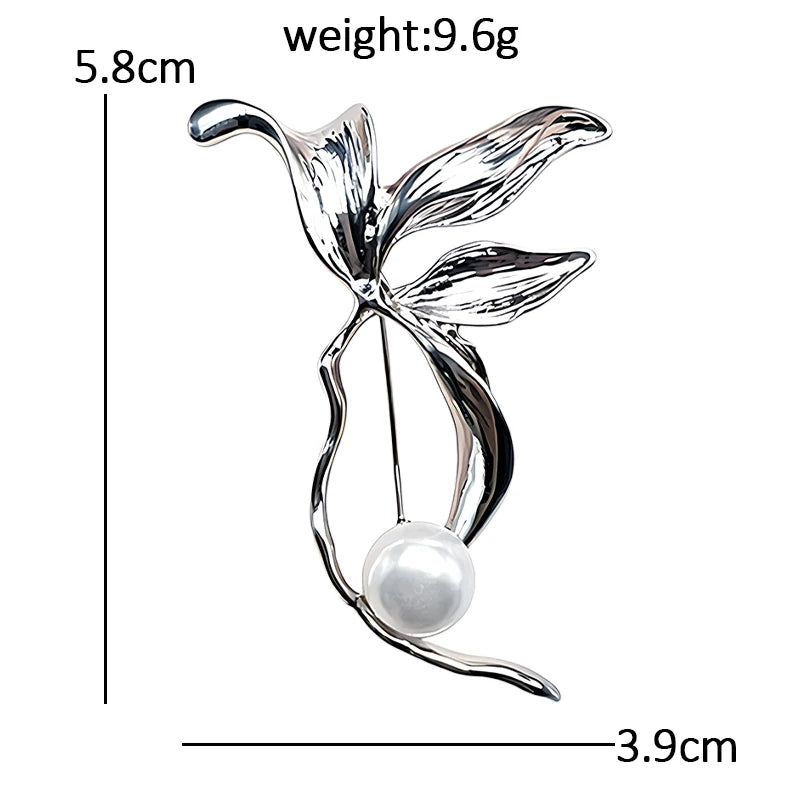 Sculptural Magnolia with Pearl-Look Accent Brooch