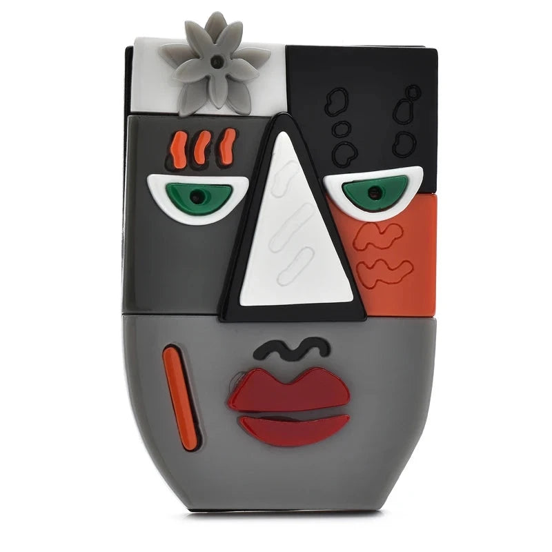 Acrylic Abstract Portrait Brooch — Gray