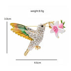 Enamel Hummingbird with Flower Brooch