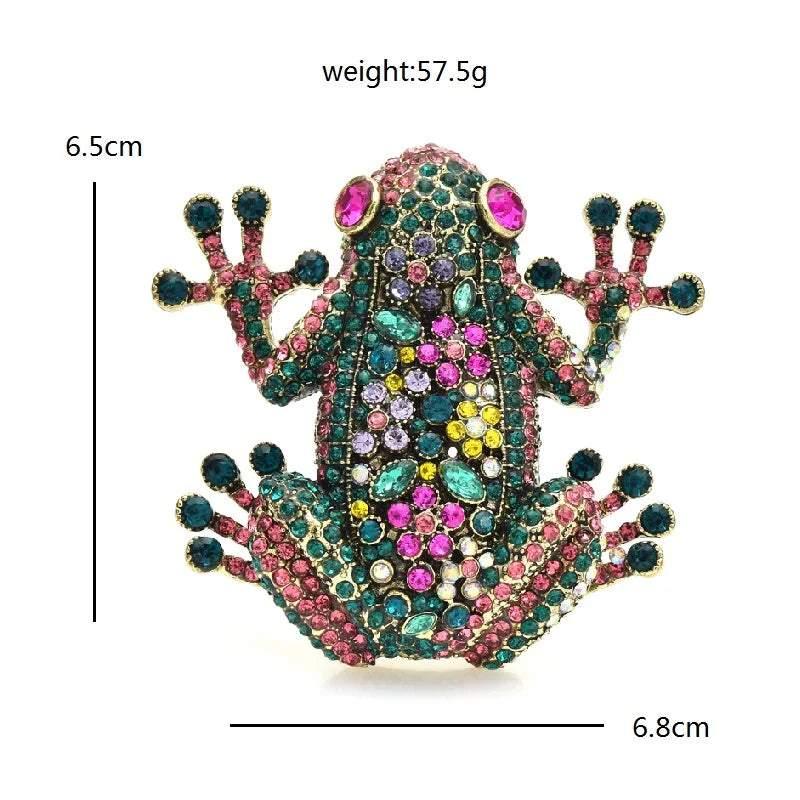 Broche grenouille ornée de bijoux multicolores