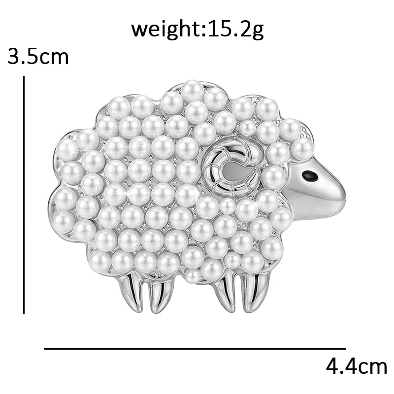 Pearl-Look-Accent Sheep with Curled Horns Brooch