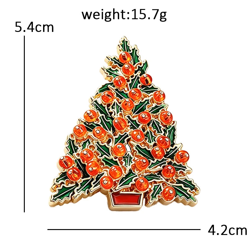 Enamel Christmas Tree with Red Berries Brooch