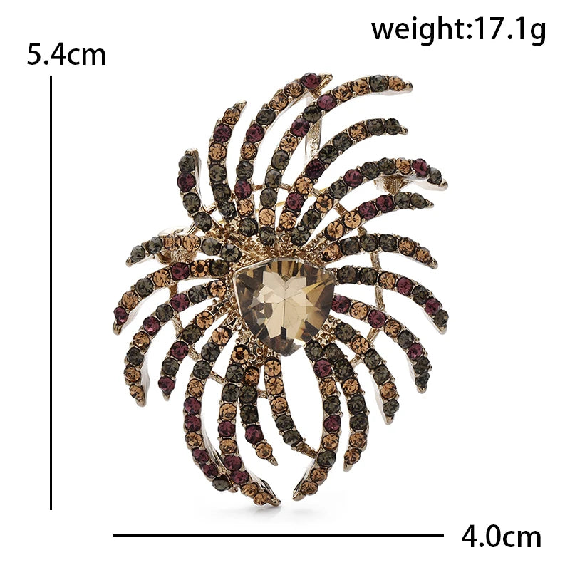 Vintage-Style Spiral Flower with Faceted Center Brooch — dimensions