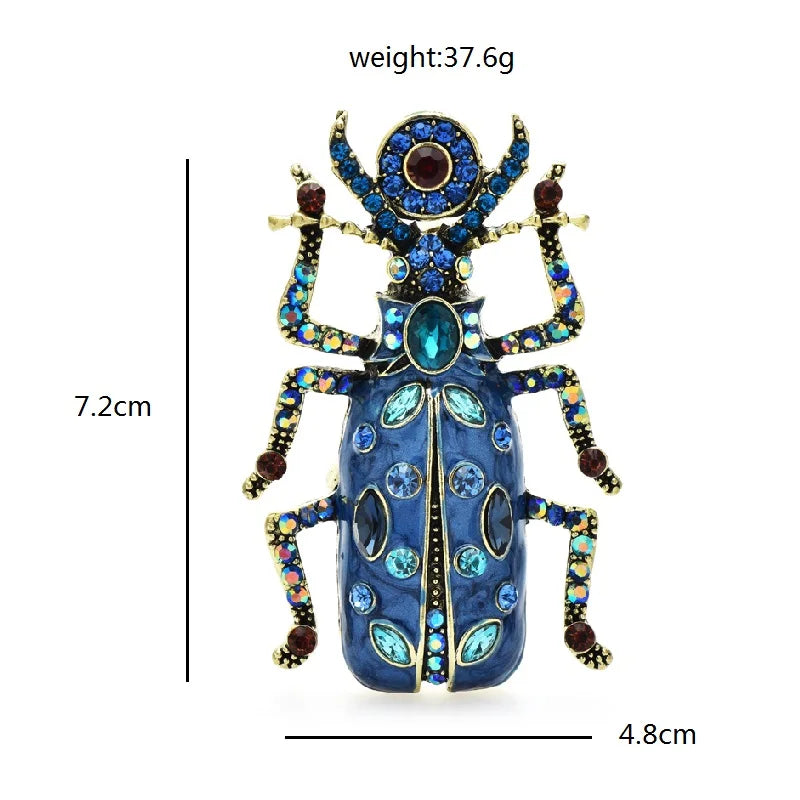 Ornate Enamel Beetle with Faceted Accents Brooch — dimensions