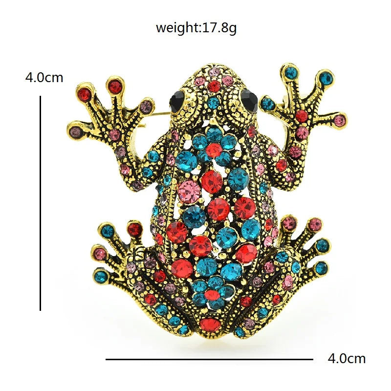 Vintage Jeweled Frog Brooch