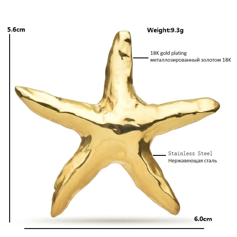 Polished Starfish Stainless Steel Brooch — dimensions