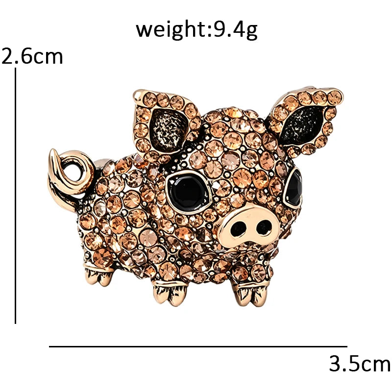Rhinestone Piglet with Curled Tail Brooch